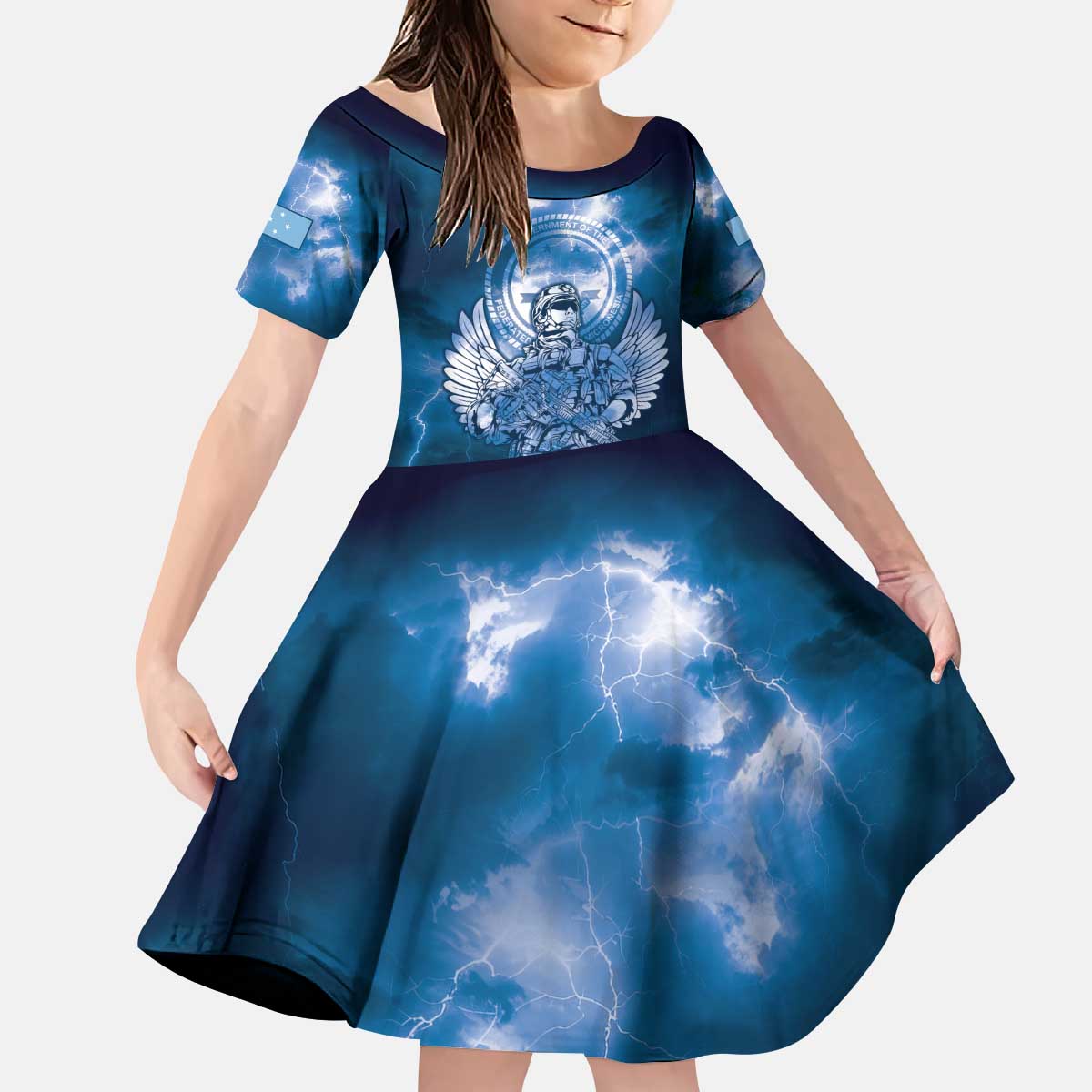 Federated States of Micronesia Veterans Day Kid Short Sleeve Dress May We Never Forget Freedom Isn't Free LT05 KID Blue - Polynesian Pride