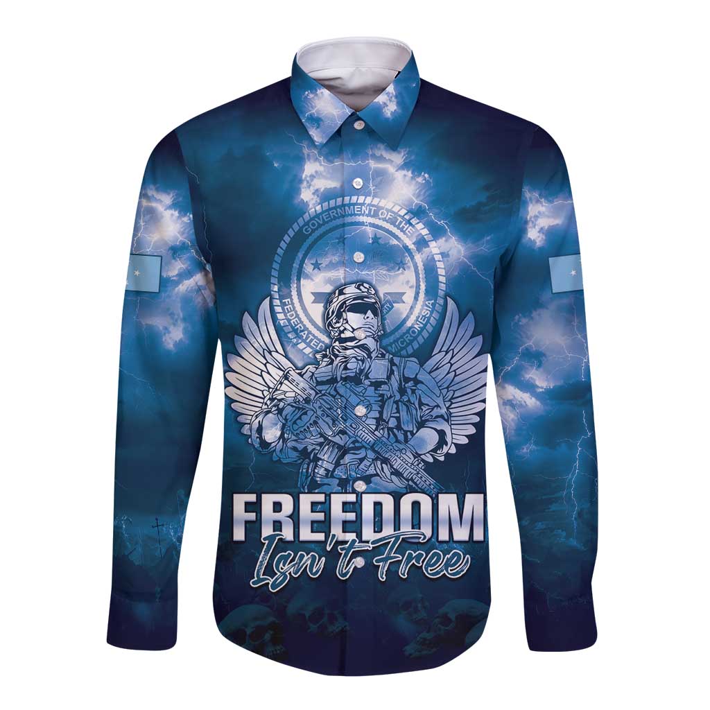 Federated States of Micronesia Veterans Day Long Sleeve Button Shirt May We Never Forget Freedom Isn't Free LT05 Unisex Blue - Polynesian Pride