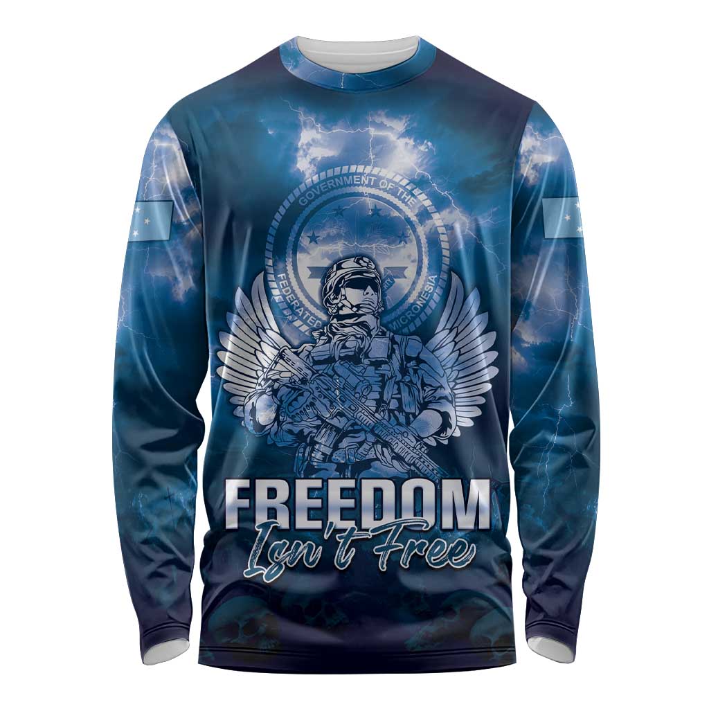Federated States of Micronesia Veterans Day Long Sleeve Shirt May We Never Forget Freedom Isn't Free LT05 Unisex Blue - Polynesian Pride