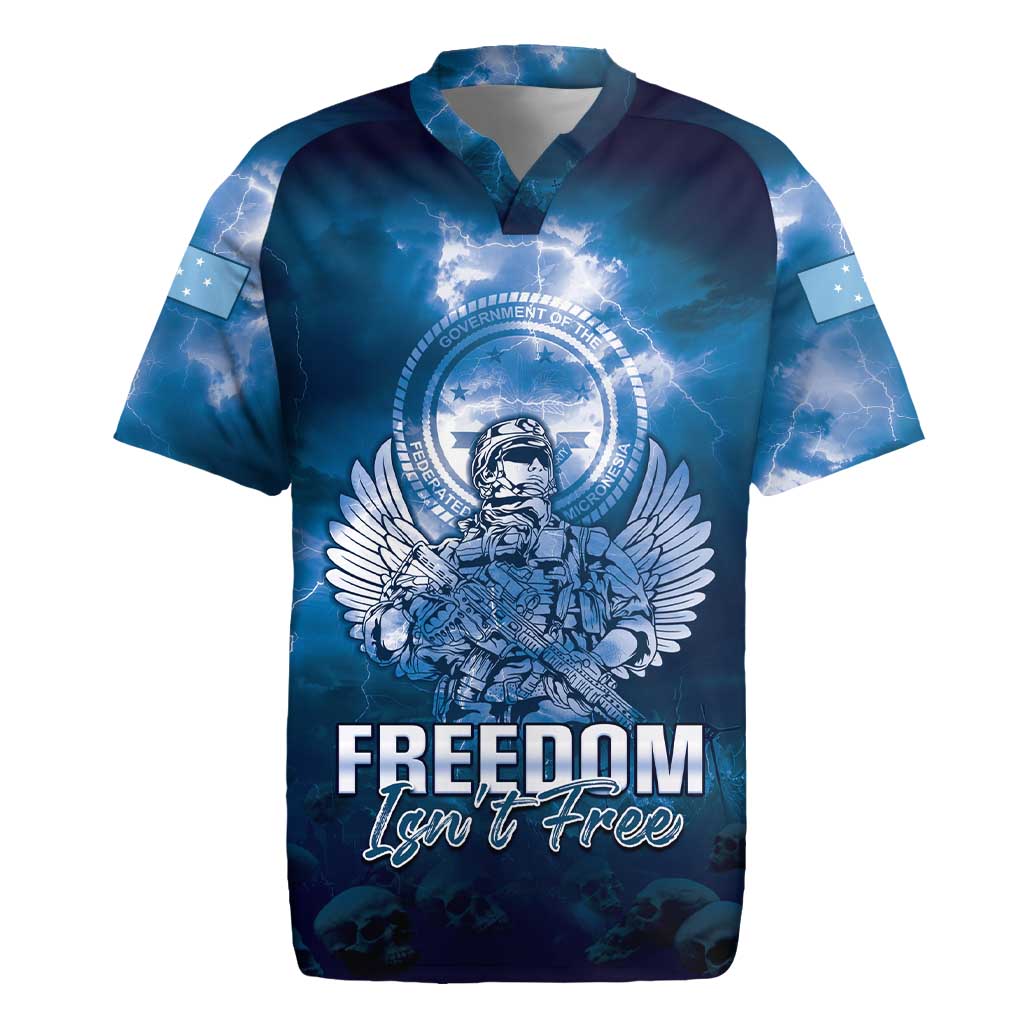 Federated States of Micronesia Veterans Day Rugby Jersey May We Never Forget Freedom Isn't Free LT05 Blue - Polynesian Pride