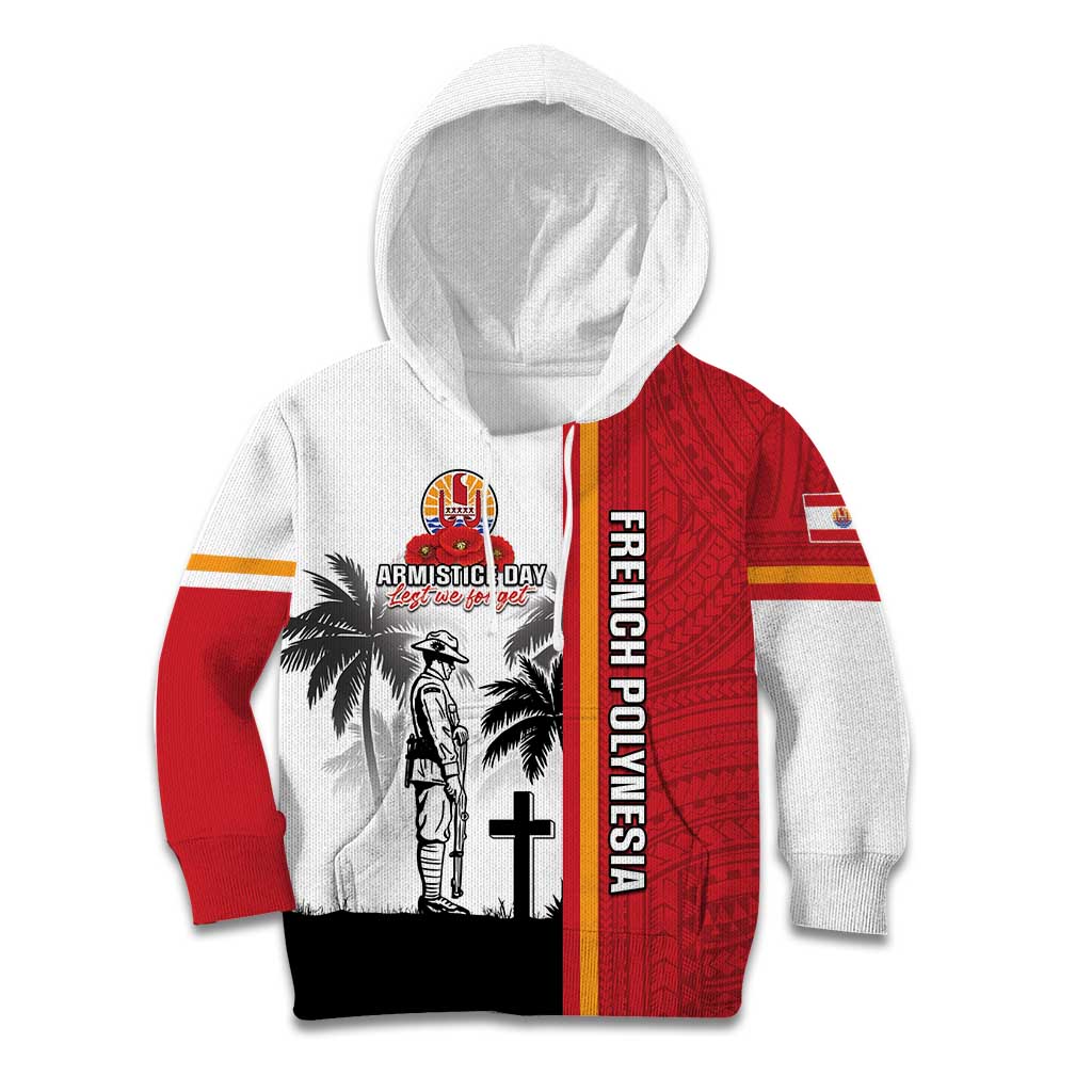 French Polynesia Armistice Day Kid Hoodie Lest We Forget Flag Style LT05 Hoodie Red - Polynesian Pride