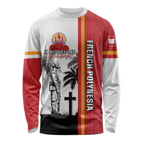French Polynesia Armistice Day Long Sleeve Shirt Lest We Forget Flag Style LT05 Unisex Red - Polynesian Pride