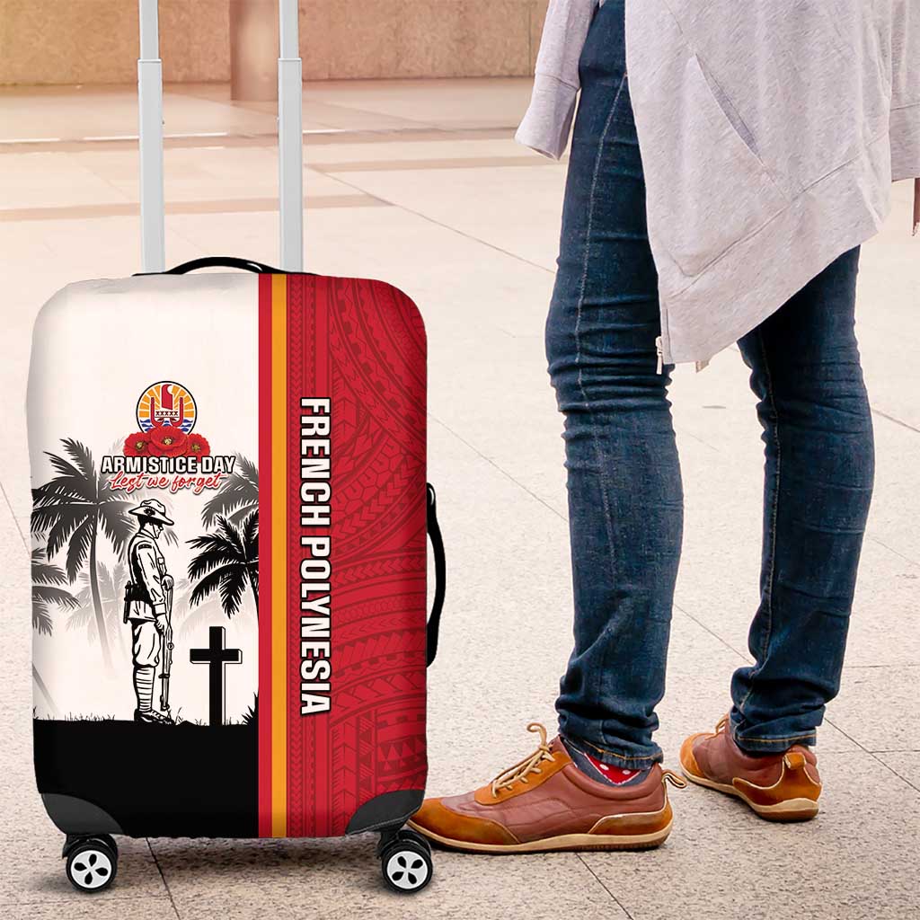 French Polynesia Armistice Day Luggage Cover Lest We Forget Flag Style LT05 Red - Polynesian Pride