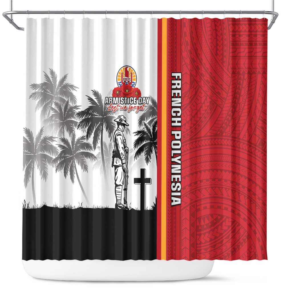 French Polynesia Armistice Day Shower Curtain Lest We Forget Flag Style LT05 Red - Polynesian Pride