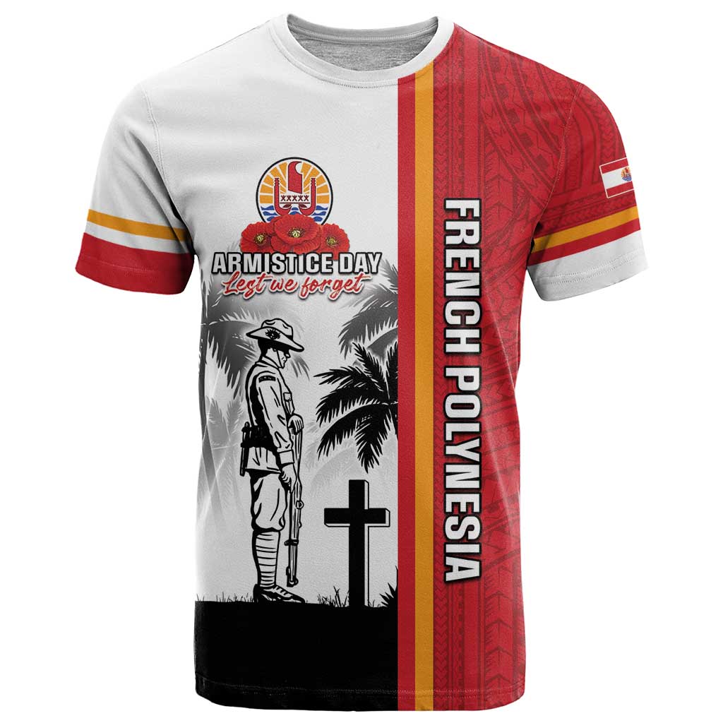 French Polynesia Armistice Day T Shirt Lest We Forget Flag Style LT05 Red - Polynesian Pride