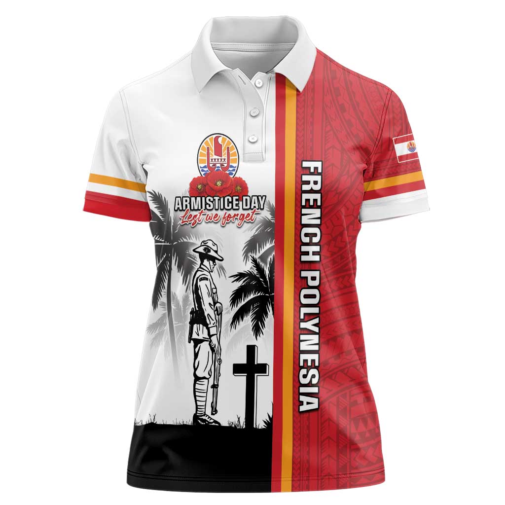 French Polynesia Armistice Day Women Polo Shirt Lest We Forget Flag Style LT05 Female Red - Polynesian Pride