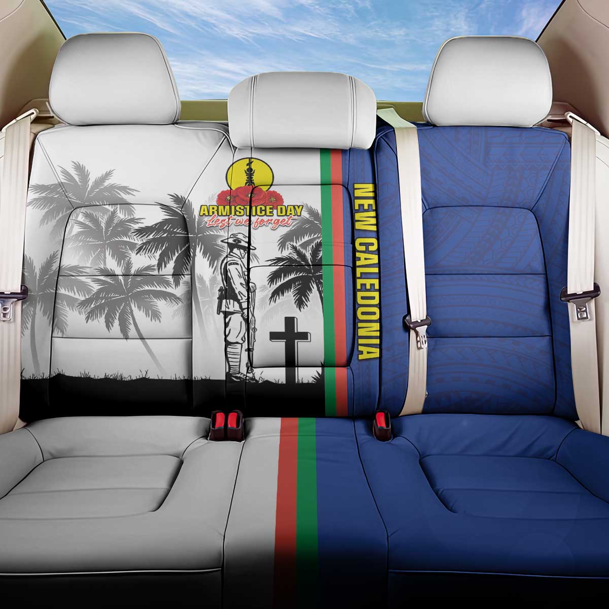 New Caledonia Armistice Day Back Car Seat Cover Lest We Forget Flag Style LT05 One Size Navy - Polynesian Pride