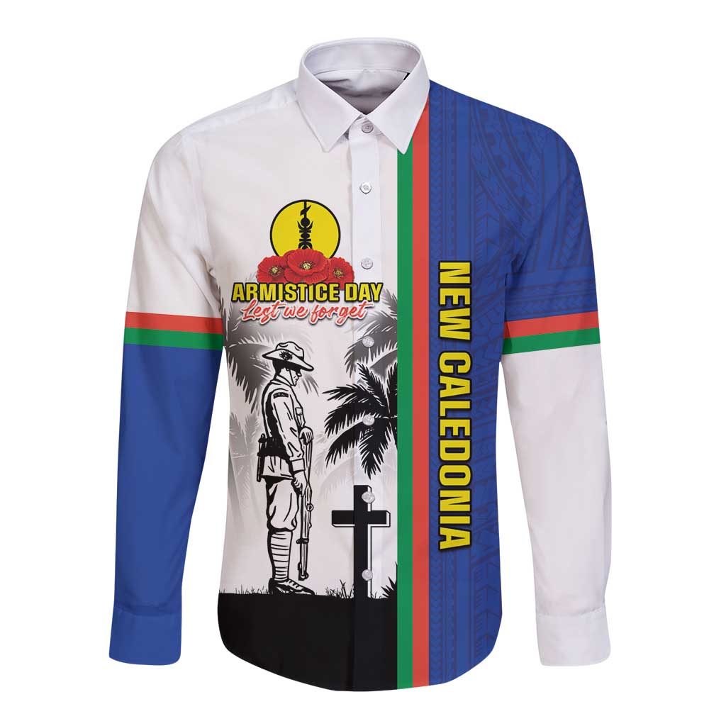 New Caledonia Armistice Day Long Sleeve Button Shirt Lest We Forget Flag Style