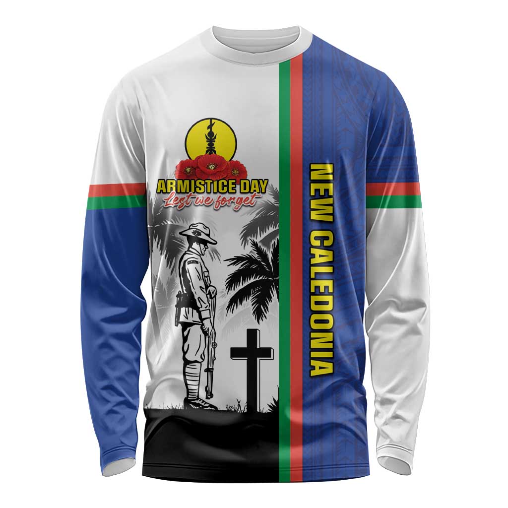 New Caledonia Armistice Day Long Sleeve Shirt Lest We Forget Flag Style LT05 Unisex Navy - Polynesian Pride