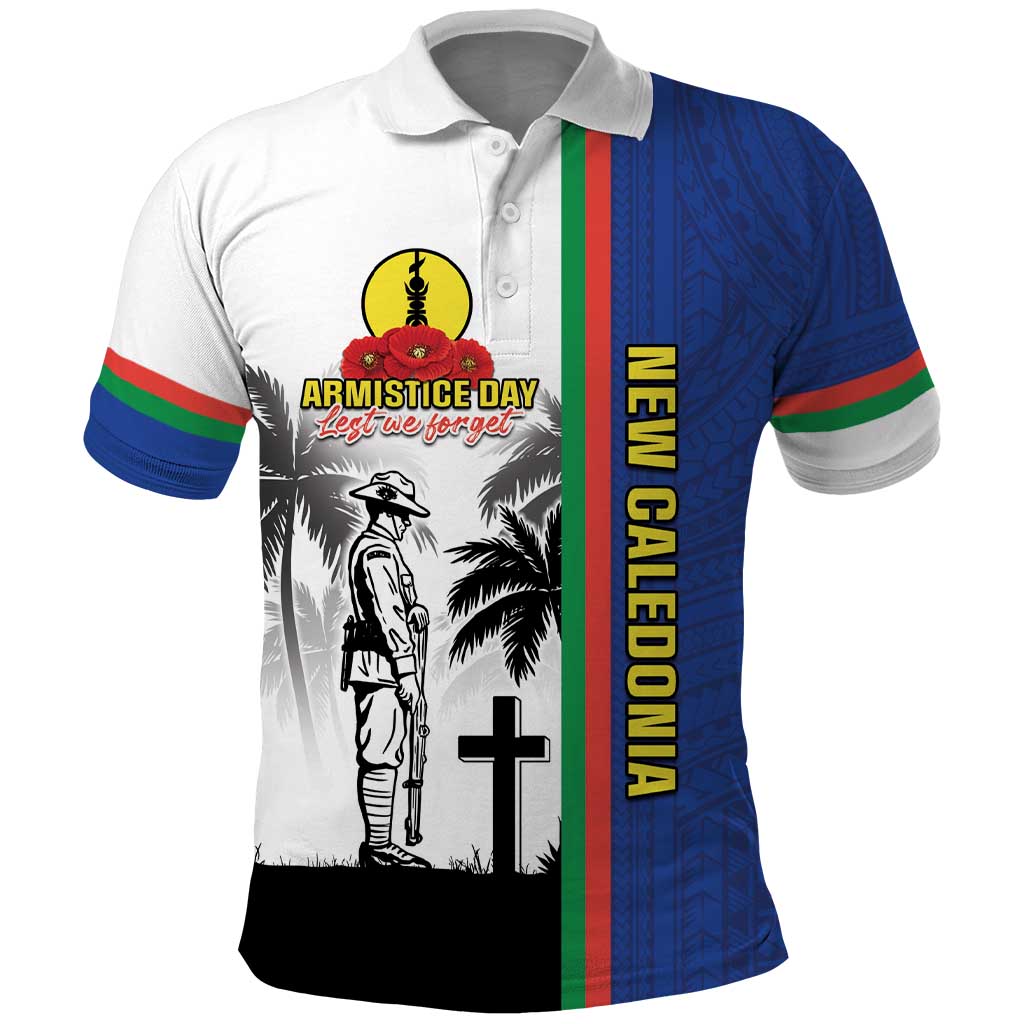 New Caledonia Armistice Day Polo Shirt Lest We Forget Flag Style