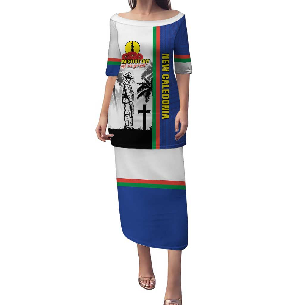 New Caledonia Armistice Day Puletasi Lest We Forget Flag Style LT05 Long Dress Navy - Polynesian Pride