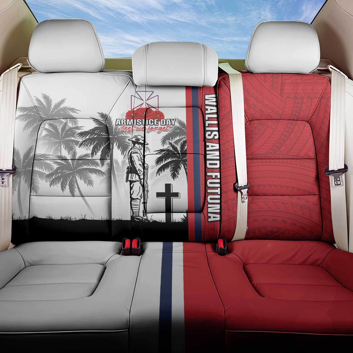 Wallis and Futuna Armistice Day Back Car Seat Cover Lest We Forget Flag Style LT05 One Size White - Polynesian Pride