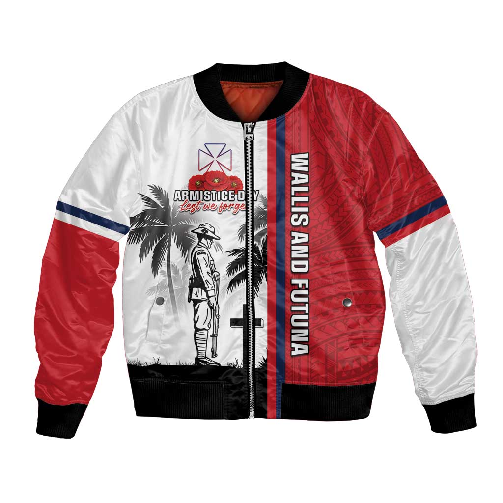 Wallis and Futuna Armistice Day Bomber Jacket Lest We Forget Flag Style