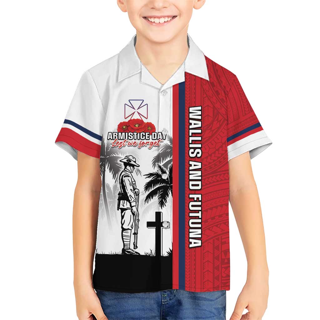 Wallis and Futuna Armistice Day Kid Hawaiian Shirt Lest We Forget Flag Style LT05 Kid White - Polynesian Pride
