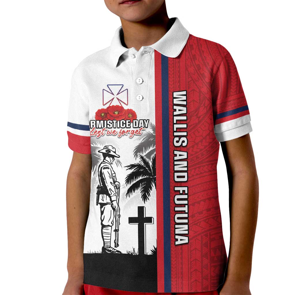 Wallis and Futuna Armistice Day Kid Polo Shirt Lest We Forget Flag Style