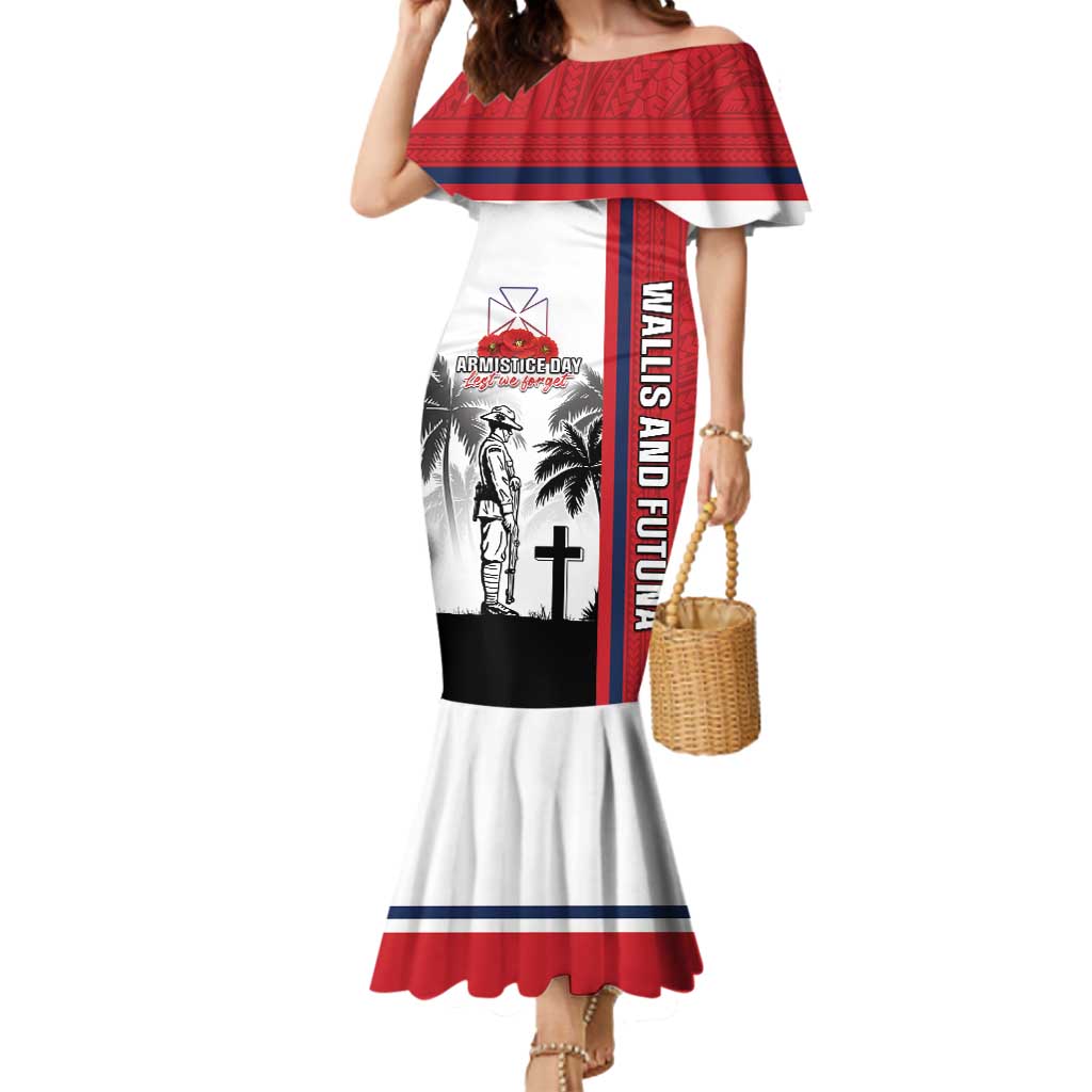 Wallis and Futuna Armistice Day Mermaid Dress Lest We Forget Flag Style LT05 Women White - Polynesian Pride