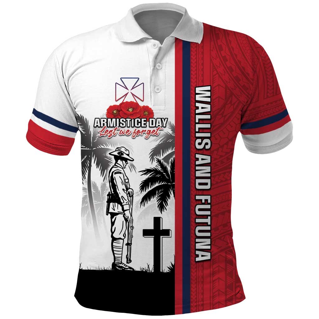 Wallis and Futuna Armistice Day Polo Shirt Lest We Forget Flag Style LT05 White - Polynesian Pride