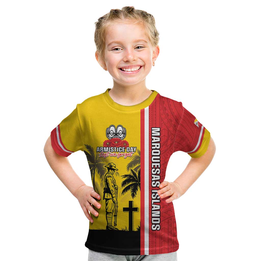 Marquesas Islands Armistice Day Kid T Shirt Lest We Forget Flag Style LT05 Yellow - Polynesian Pride