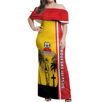 Marquesas Islands Armistice Day Off Shoulder Maxi Dress Lest We Forget Flag Style LT05 Women Yellow - Polynesian Pride