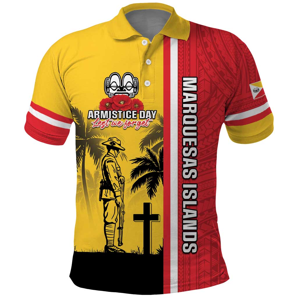 Marquesas Islands Armistice Day Polo Shirt Lest We Forget Flag Style LT05 Yellow - Polynesian Pride