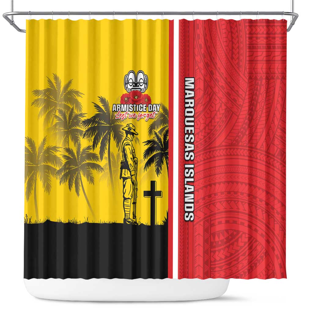 Marquesas Islands Armistice Day Shower Curtain Lest We Forget Flag Style LT05 Yellow - Polynesian Pride