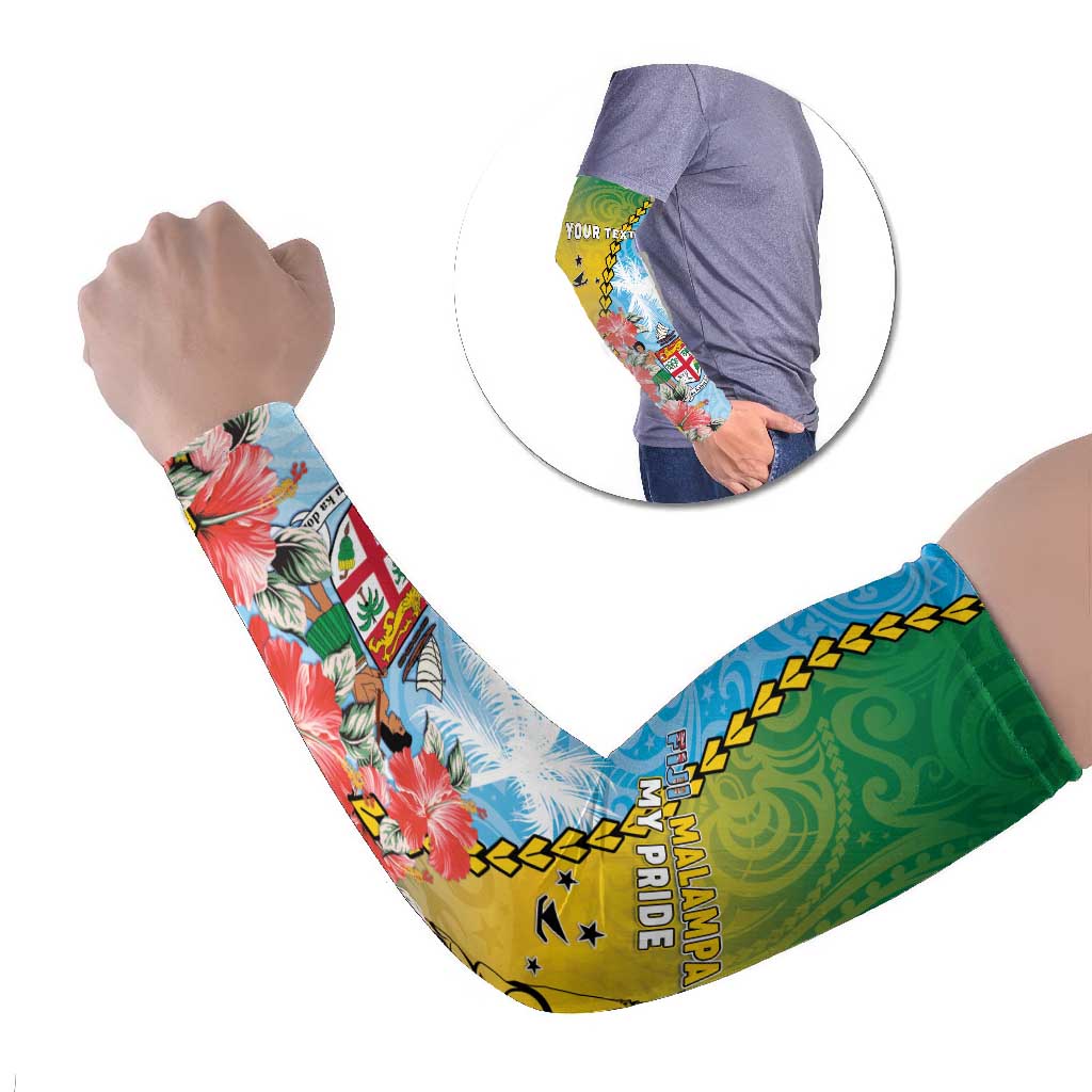 Personalised Malampa Fiji Day Arm Sleeves Tribal Pattern With Tropical Flowers LT05 Set of 2 Colorful - Polynesian Pride