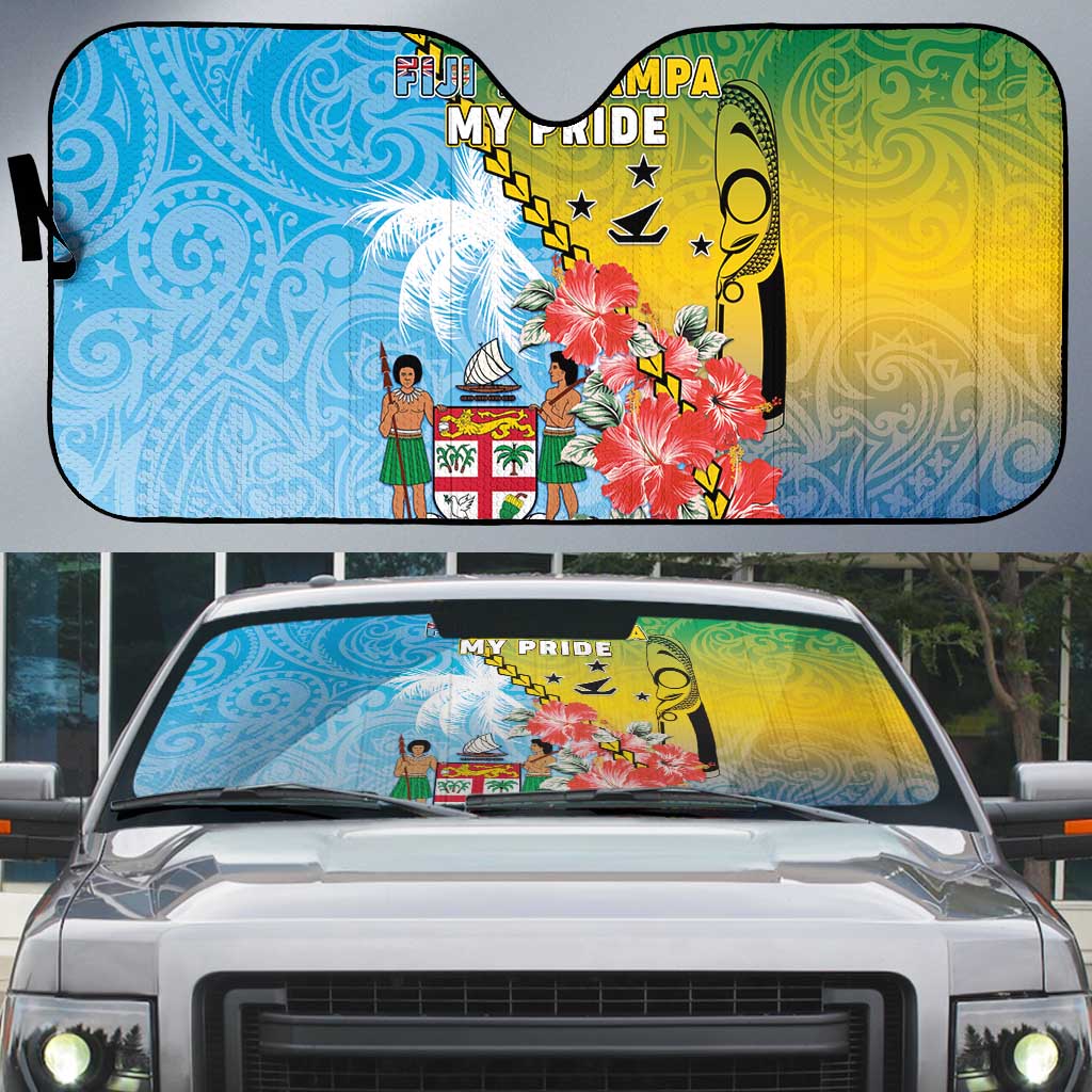 Malampa Fiji Day Auto Sun Shade Tribal Pattern With Tropical Flowers LT05 Colorful - Polynesian Pride