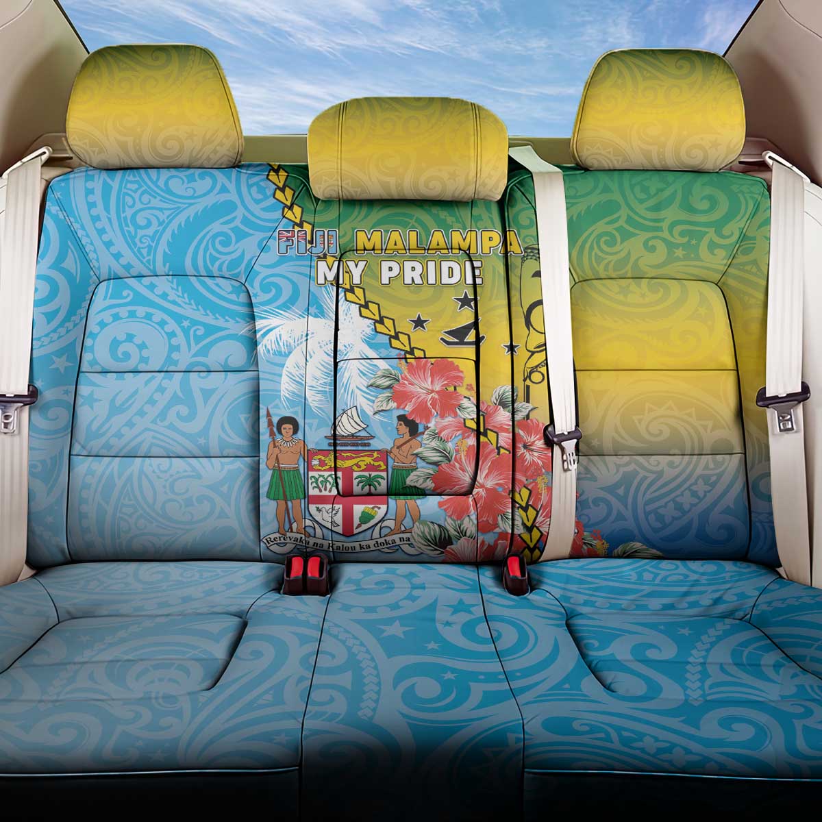 Malampa Fiji Day Back Car Seat Cover Tribal Pattern With Tropical Flowers LT05 One Size Colorful - Polynesian Pride
