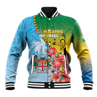 Personalised Malampa Fiji Day Baseball Jacket Tribal Pattern With Tropical Flowers LT05 Unisex Colorful - Polynesian Pride
