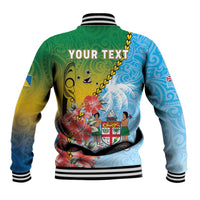 Personalised Malampa Fiji Day Baseball Jacket Tribal Pattern With Tropical Flowers LT05 - Polynesian Pride