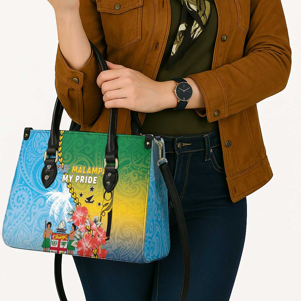 Malampa Fiji Day Leather Bag Tribal Pattern With Tropical Flowers LT05 - Polynesian Pride