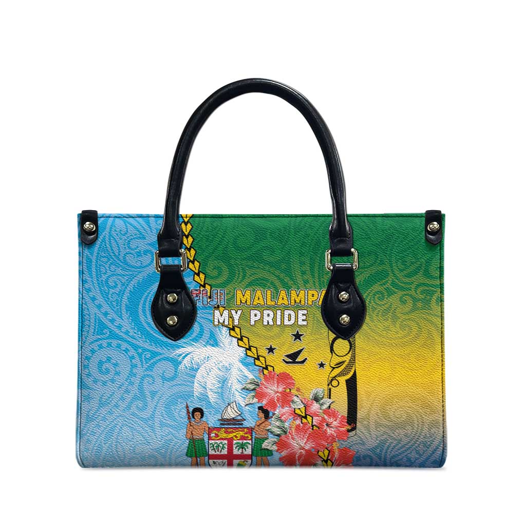 Malampa Fiji Day Leather Bag Tribal Pattern With Tropical Flowers LT05 - Polynesian Pride