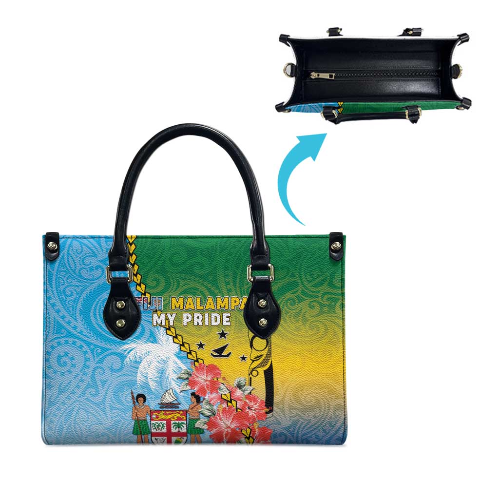 Malampa Fiji Day Leather Bag Tribal Pattern With Tropical Flowers LT05 - Polynesian Pride