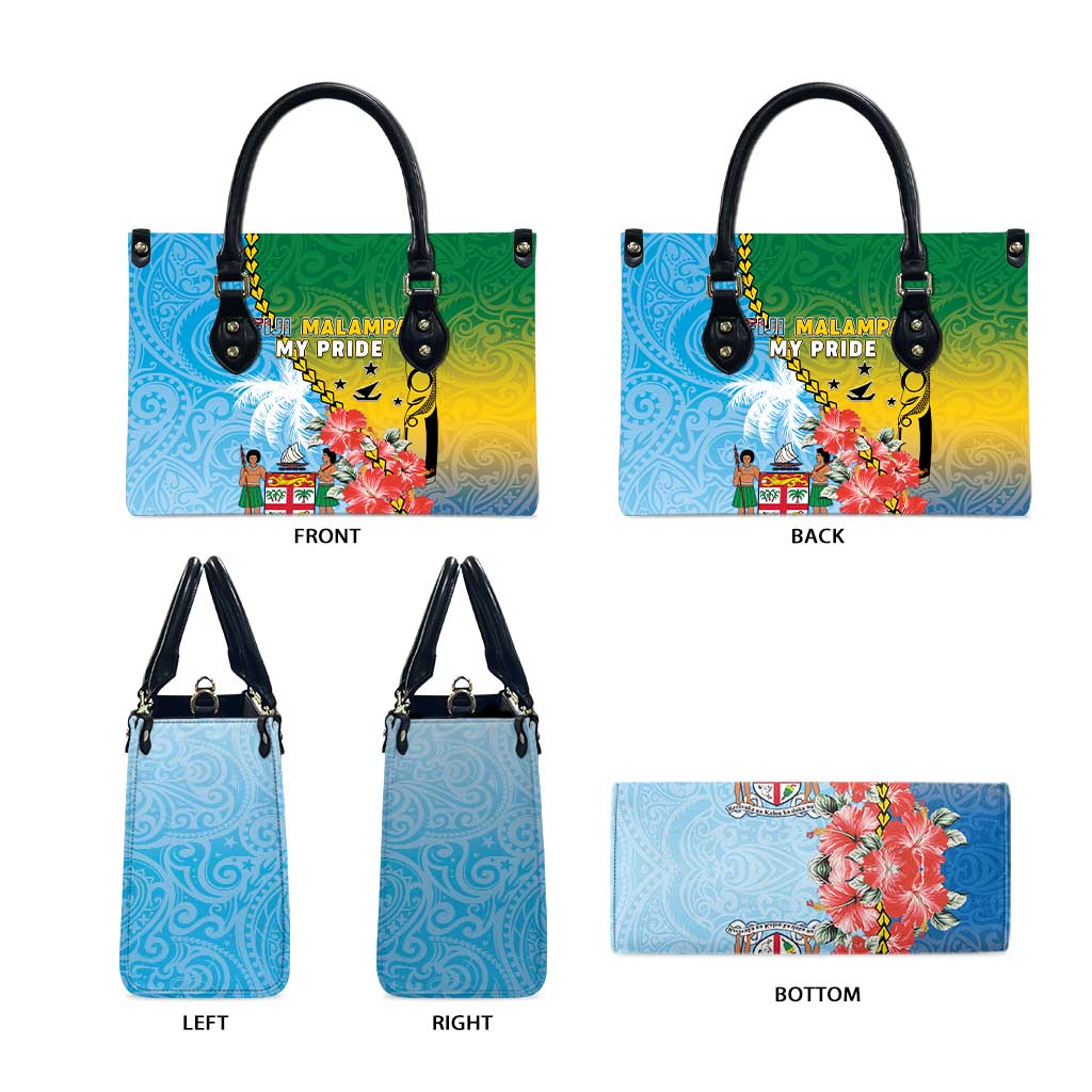 Malampa Fiji Day Leather Bag Tribal Pattern With Tropical Flowers LT05 - Polynesian Pride