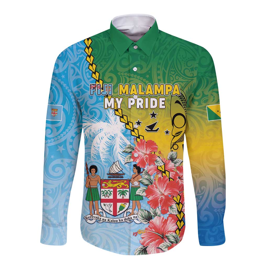 Personalised Malampa Fiji Day Long Sleeve Button Shirt Tribal Pattern With Tropical Flowers LT05 Unisex Colorful - Polynesian Pride