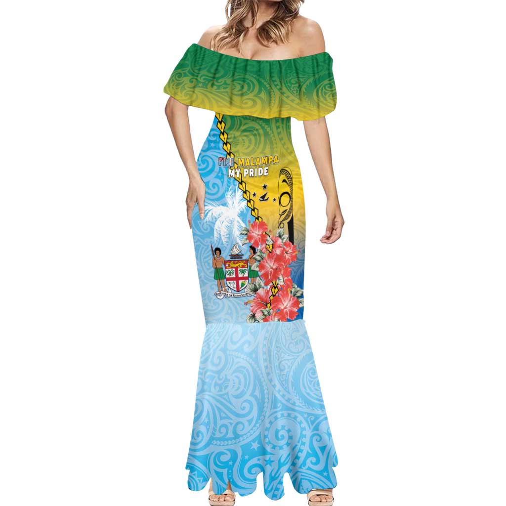 Personalised Malampa Fiji Day Mermaid Dress Tribal Pattern With Tropical Flowers LT05 - Polynesian Pride