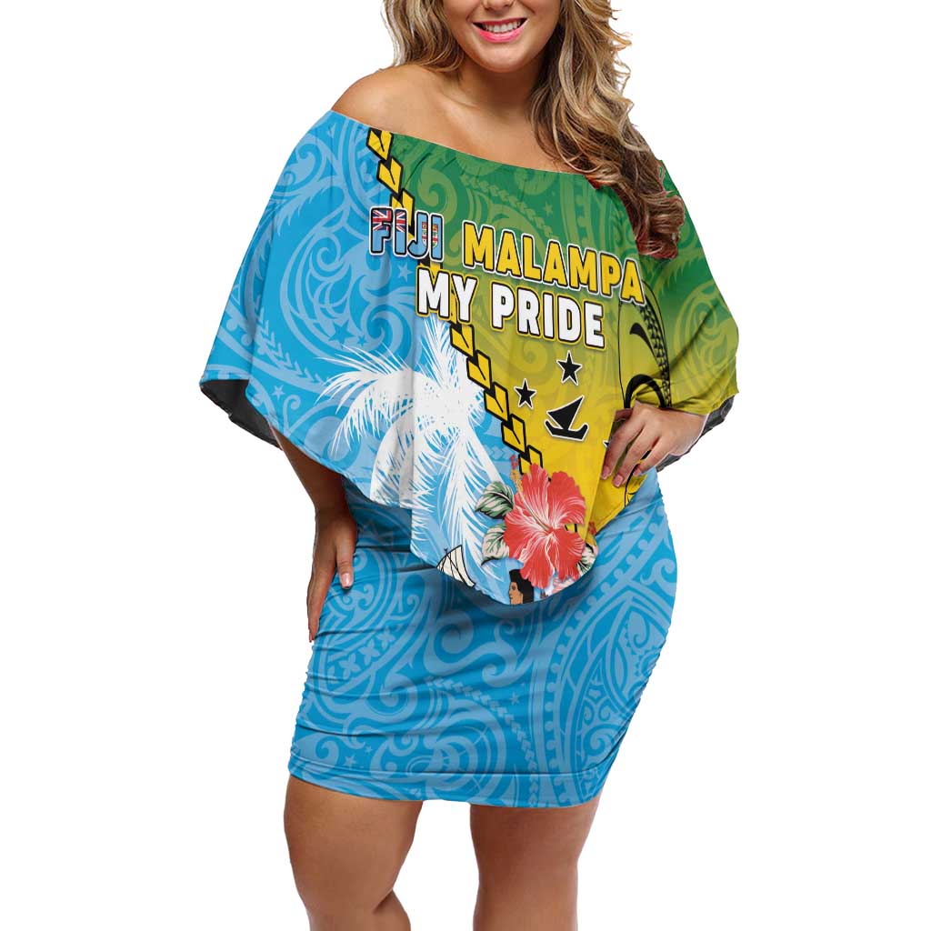 Personalised Malampa Fiji Day Off Shoulder Short Dress Tribal Pattern With Tropical Flowers LT05 Women Colorful - Polynesian Pride