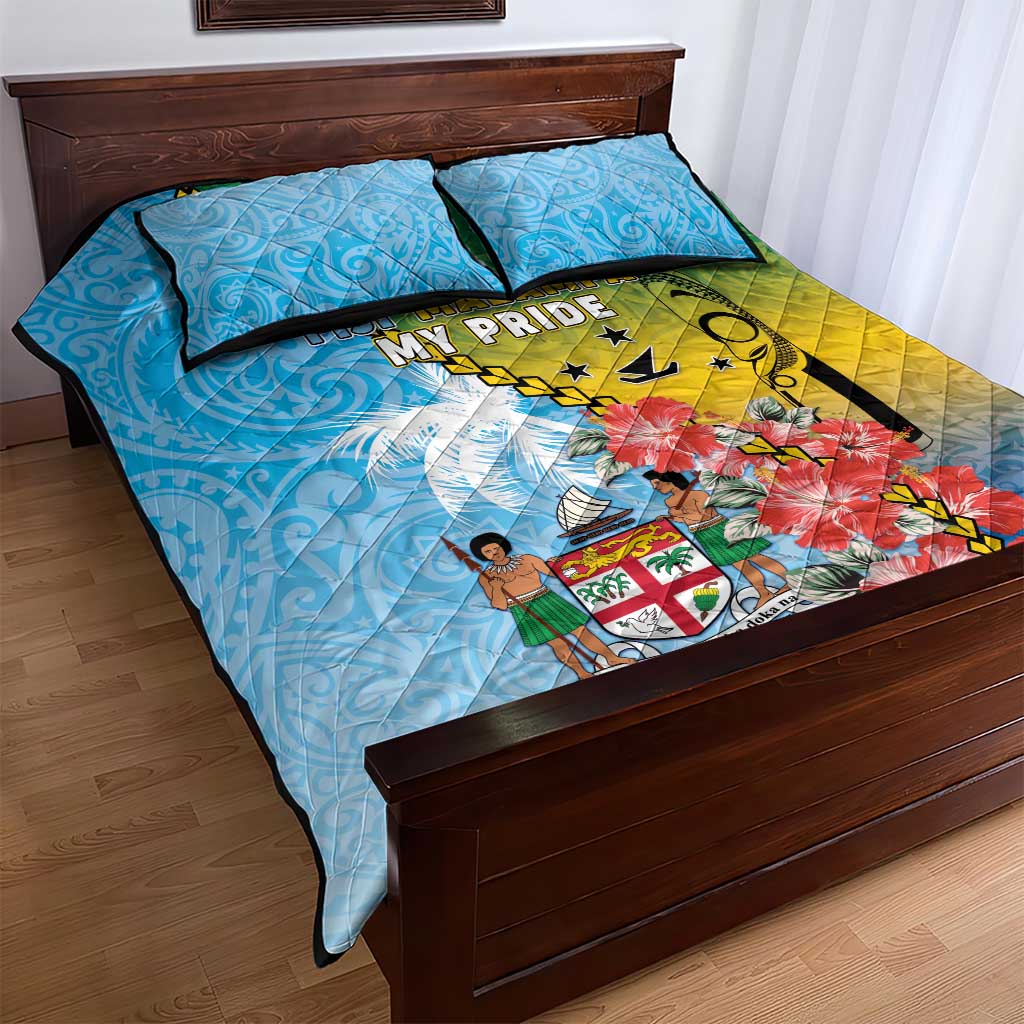 Malampa Fiji Day Quilt Bed Set Tribal Pattern With Tropical Flowers LT05 - Polynesian Pride