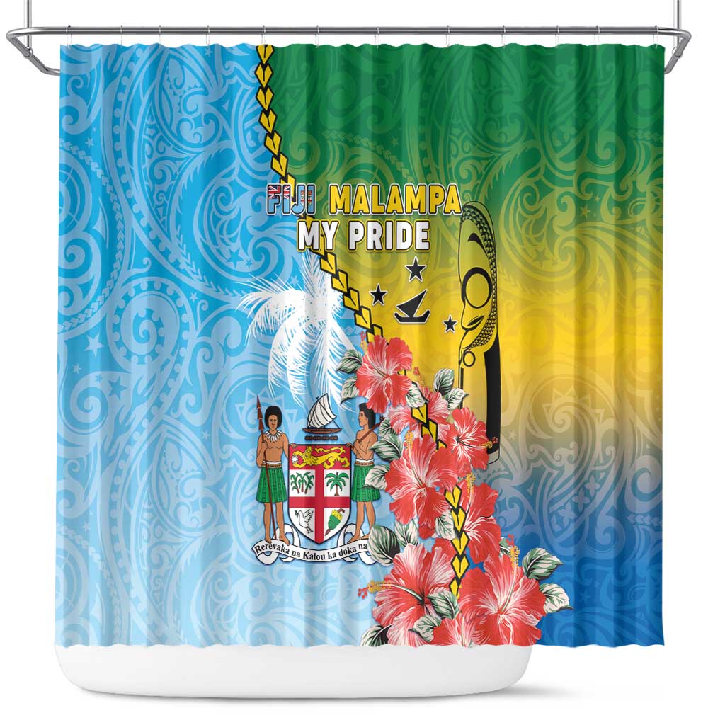 Malampa Fiji Day Shower Curtain Tribal Pattern With Tropical Flowers LT05 Colorful - Polynesian Pride