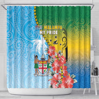 Malampa Fiji Day Shower Curtain Tribal Pattern With Tropical Flowers LT05 - Polynesian Pride