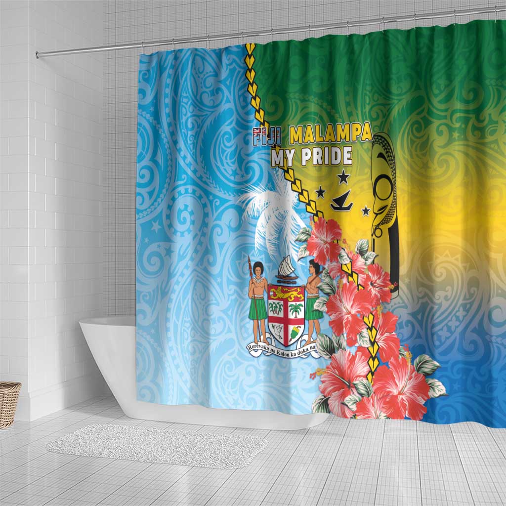 Malampa Fiji Day Shower Curtain Tribal Pattern With Tropical Flowers LT05 - Polynesian Pride