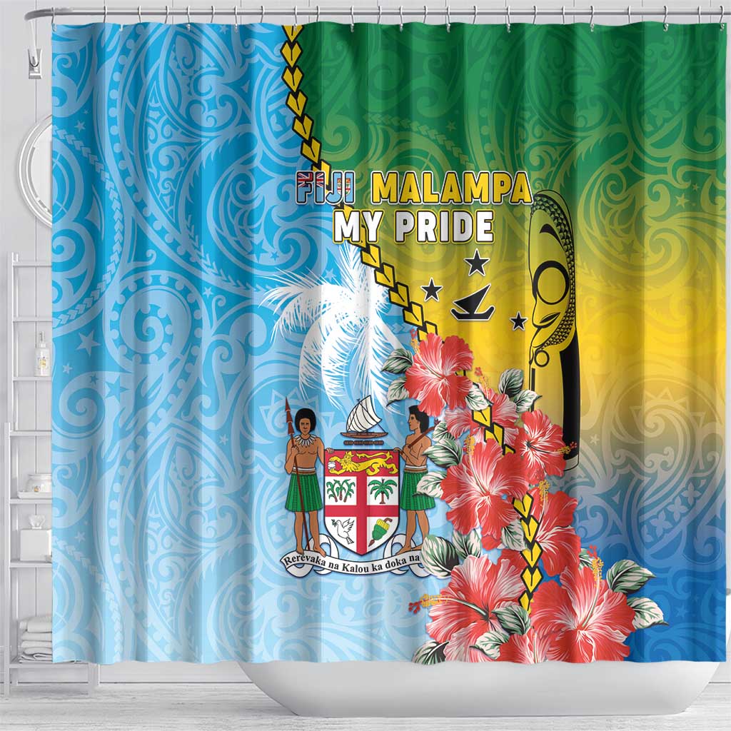Malampa Fiji Day Shower Curtain Tribal Pattern With Tropical Flowers LT05 - Polynesian Pride