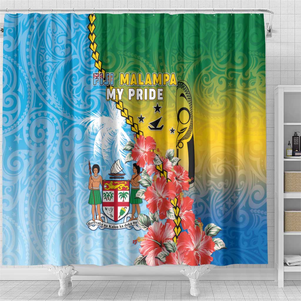 Malampa Fiji Day Shower Curtain Tribal Pattern With Tropical Flowers LT05 - Polynesian Pride