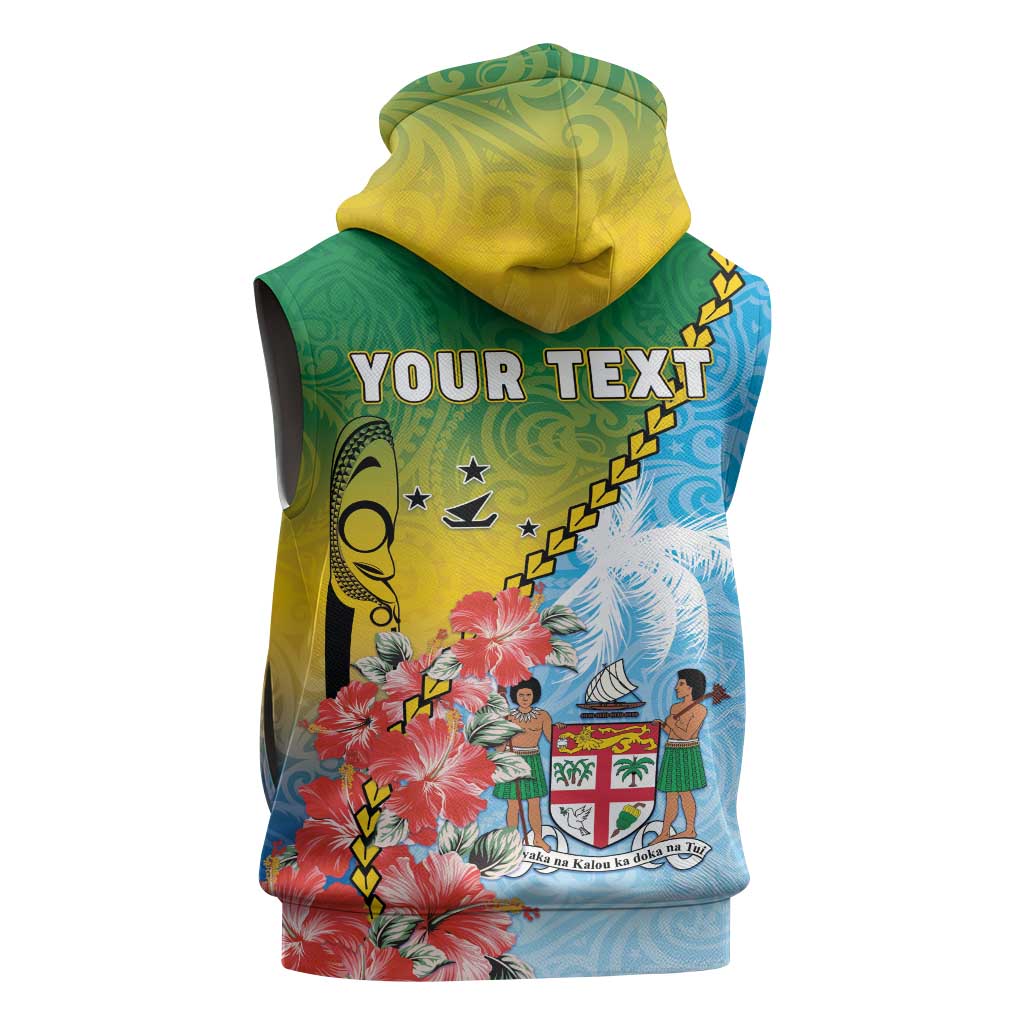 Personalised Malampa Fiji Day Sleeveless Hoodie Tribal Pattern With Tropical Flowers LT05 - Polynesian Pride