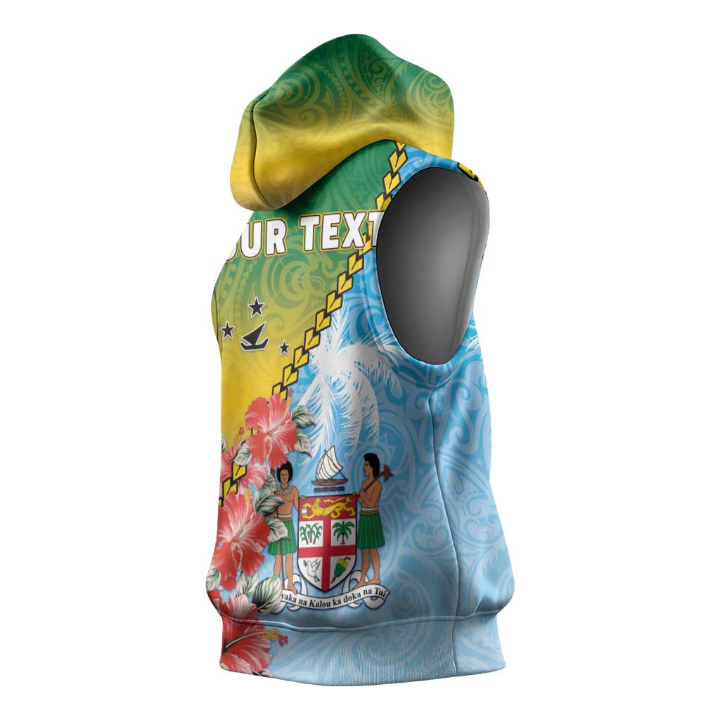 Personalised Malampa Fiji Day Sleeveless Hoodie Tribal Pattern With Tropical Flowers LT05 - Polynesian Pride