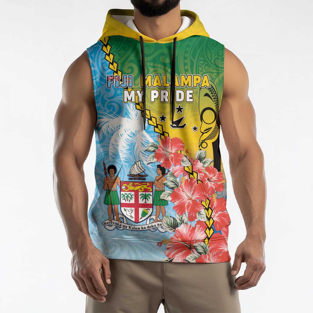 Personalised Malampa Fiji Day Sleeveless Hoodie Tribal Pattern With Tropical Flowers LT05 - Polynesian Pride