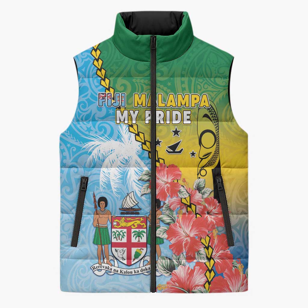 Personalised Malampa Fiji Day Sleeveless Puffer Jacket Tribal Pattern With Tropical Flowers LT05 Unisex Colorful - Polynesian Pride
