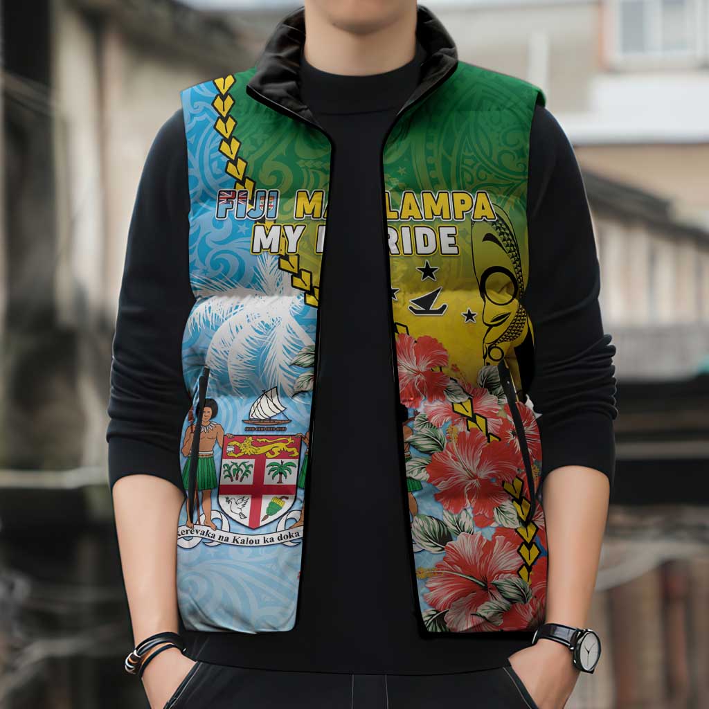 Personalised Malampa Fiji Day Sleeveless Puffer Jacket Tribal Pattern With Tropical Flowers LT05 - Polynesian Pride