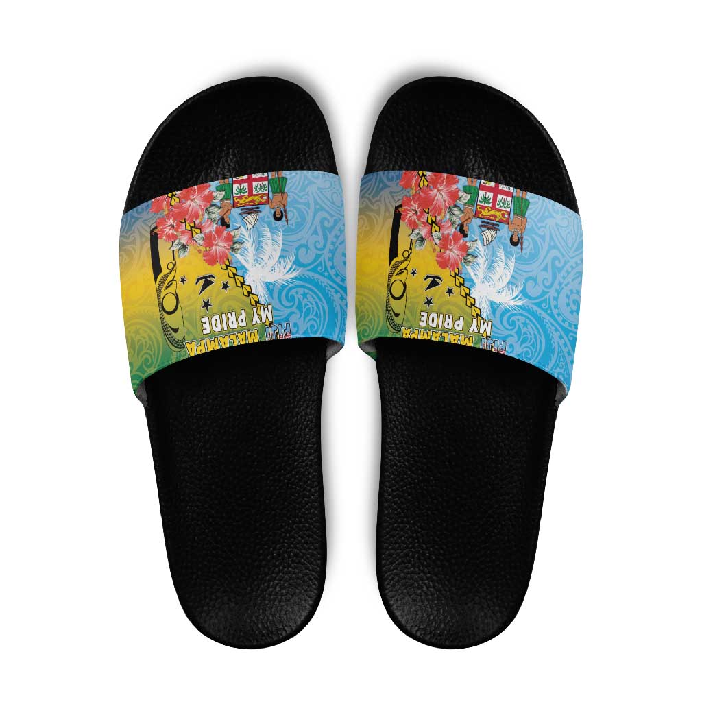 Malampa Fiji Day Slide Sandals Tribal Pattern With Tropical Flowers LT05 Colorful - Polynesian Pride