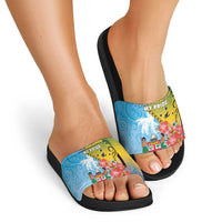 Malampa Fiji Day Slide Sandals Tribal Pattern With Tropical Flowers LT05 - Polynesian Pride